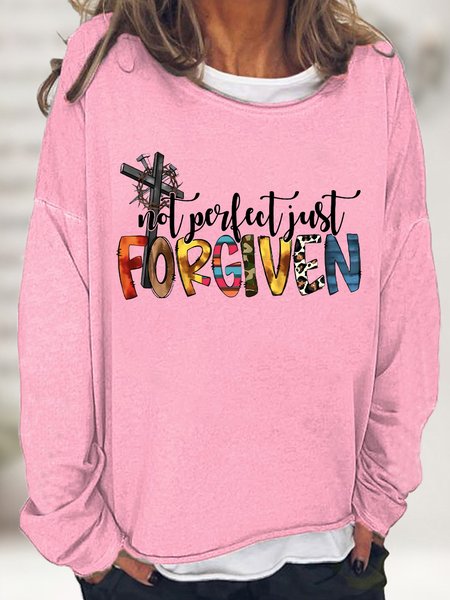 

Women's Not Perfect Just Forgiven Funny Graphic Printing Crew Neck Casual Text Letters Cotton-Blend Sweatshirt, Pink, Hoodies&Sweatshirts