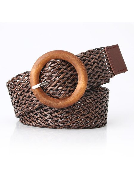 

Boho Straw Wood Geometric Patchwork Belt Beach Vacation Accessories, Coffee, Belts