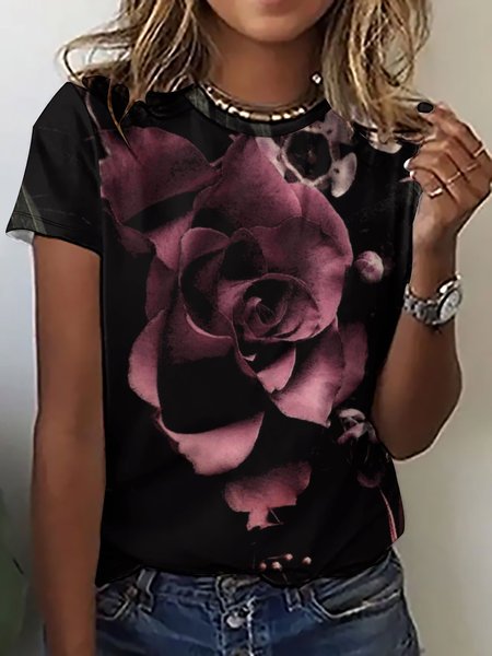 

Women’s Plant Pattern Floral Casual Loose T-Shirt, As picture, T-shirts