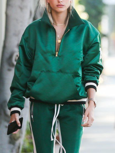 

Plain Regular Fit Elegant Shirt Collar Sweatshirt, Green, Hoodies and Sweatshirts