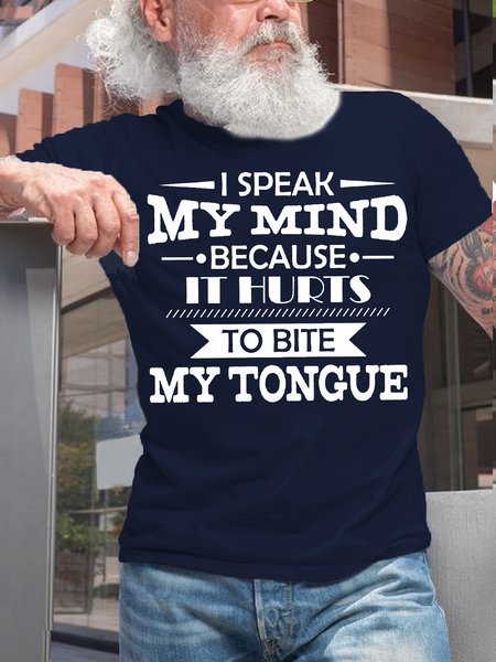 

Women's I speak my mind Casual Cotton Letters T-Shirt, Dark blue, T-shirts