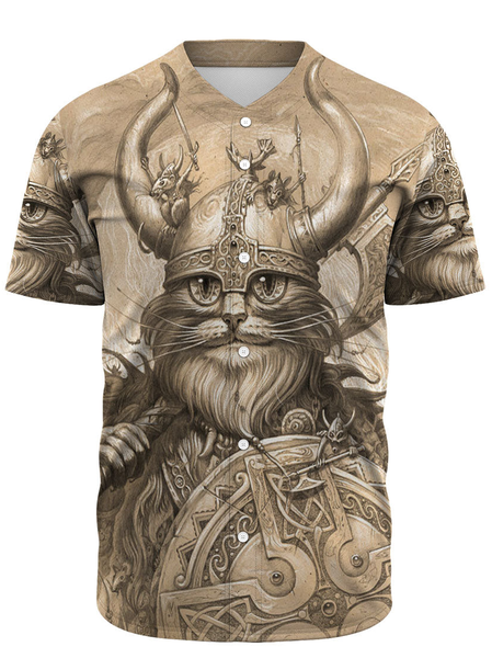 

Viking Cat Short Sleeve Baseball Shirt, Beige, Baseball Shirts