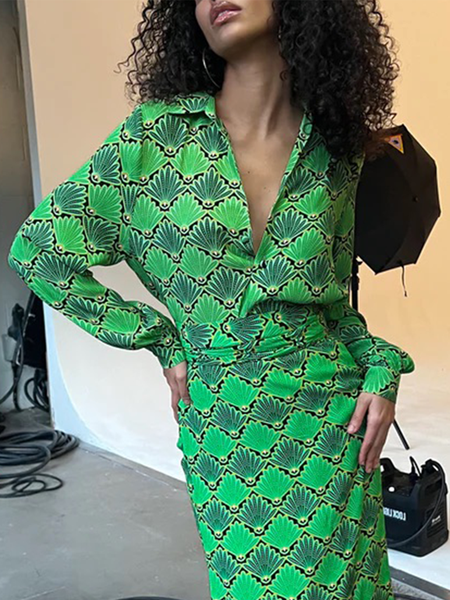 

Shirt Collar Regular Fit Elegant Blouse, Green, Blouses and Shirts