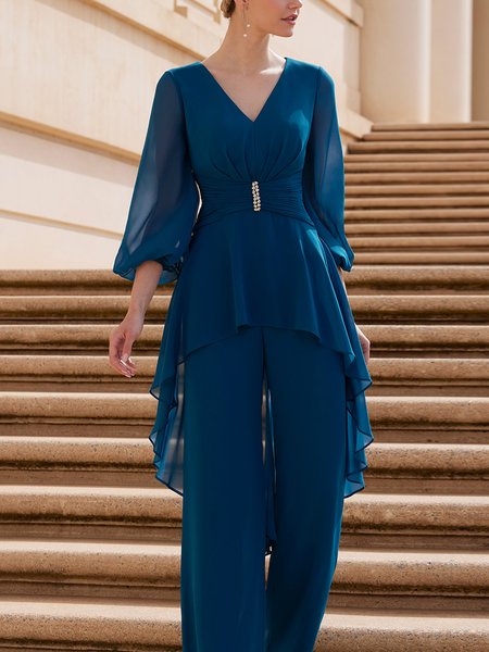

Elegant Plain Three Quarter Regular Fit No Elasticity Blouse, Blue, Blouses and Shirts