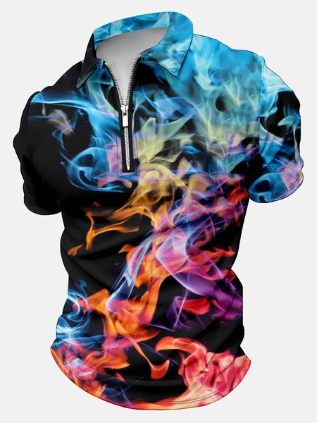 

Men’s Fire Pattern Casual Abstract Polo Shirt, As picture, T-shirts
