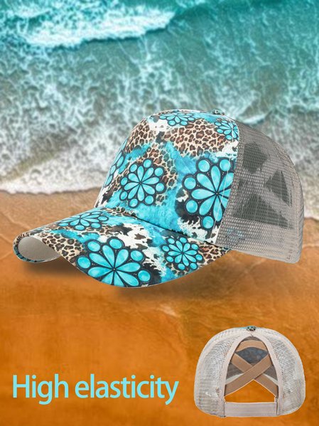 

Vacation Ethnic Ocean Pattern Baseball Cap Spring Summer Beach Sunscreen Accessories, Cyan, Women Hats