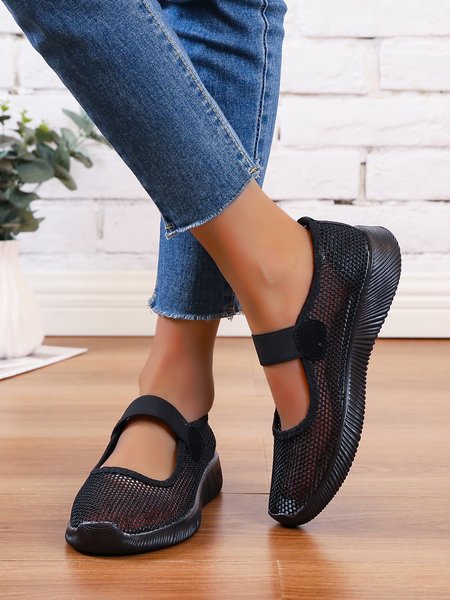

Breathable Mesh Slip On Mary Jane Walking Shoes, Black, Sneakers
