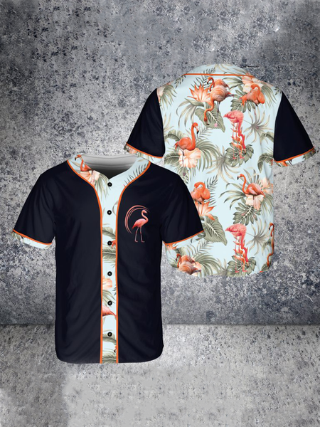 

Flamingo Short Sleeve Baseball Shirt, Black, Baseball Shirts