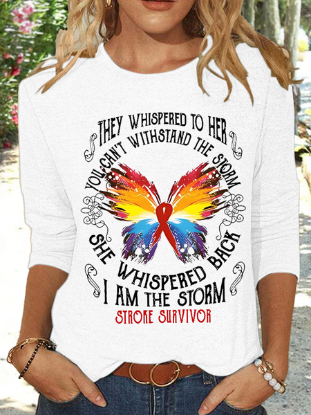 

Women's Stroke Survivor They Whispered Regular Fit Text Letters Simple Shirt, White, Long sleeves