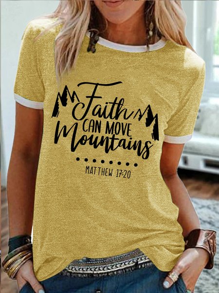 

Women's Faith Can Move Mountains Mattew 17:20 Funny Graphic Printing Casual Regular Fit Cotton-Blend Crew Neck T-Shirt, Yellow, T-shirts