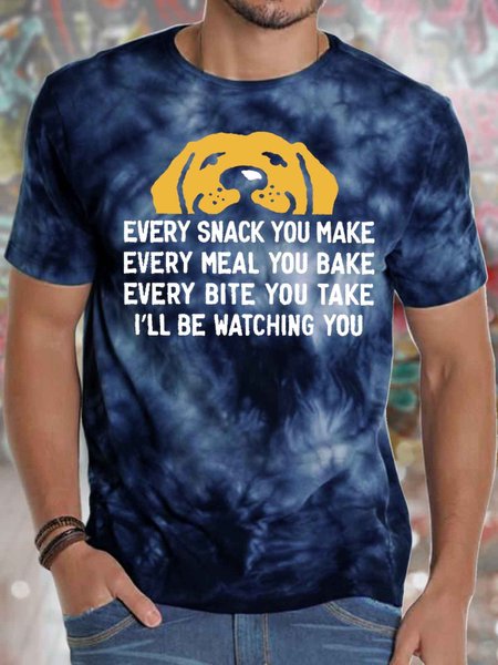 

Men's Every Snack You Make Every Meal You Bake Every Bite You Take I'Ll Be Watching You Funny Dog Graphic Printing Text Letters Crew Neck Loose Casual T-Shirt, Dark blue, T-shirts