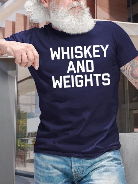 

Men's Whiskey And Weights Funny Graphic Printing Casual Cotton Text Letters T-Shirt, Purplish blue, T-shirts