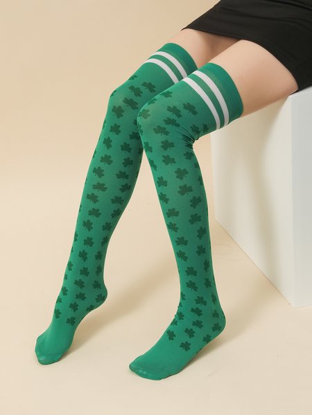 

Over the Knee Stockings Stockings Irish Day Shamrock Accessories, Green, Socks