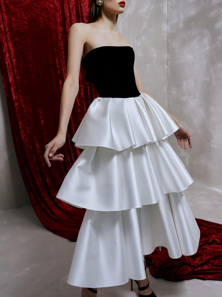 

Strapless Elegant Plain Party Dress, White, Cocktail Dresses