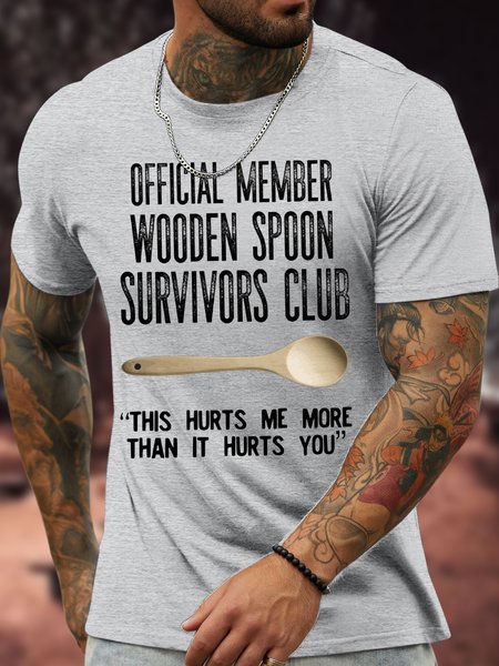 

Men's Official Member Wooden Spoon Survivors Club This Hurts Me More Than It Hurts You Funny Graphic Printing Text Letters Cotton Loose Casual T-Shirt, Light gray, T-shirts