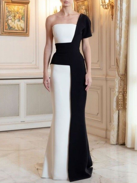 

Color Block Elegant Regular Fit Party Dress, White, Maxi Dresses