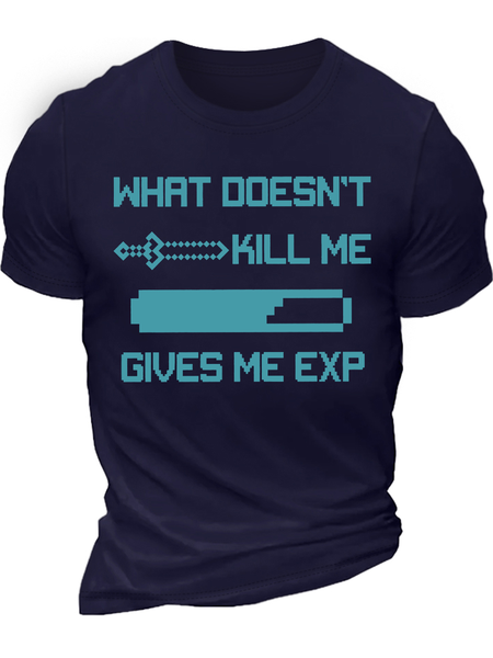 

Men's What Doesn't Kill Me Gives Me Exp Funny Graphic Printing Cotton Text Letters Casual Crew Neck T-Shirt, Purplish blue, T-shirts