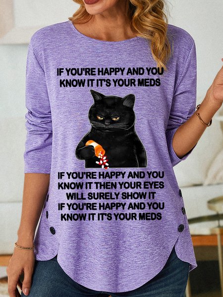 

Lilicloth X Jennifer J Funny If You're Happy And You Know It It's Your Meds Women's Long Sleeve T-Shirt, Purple, Long sleeves