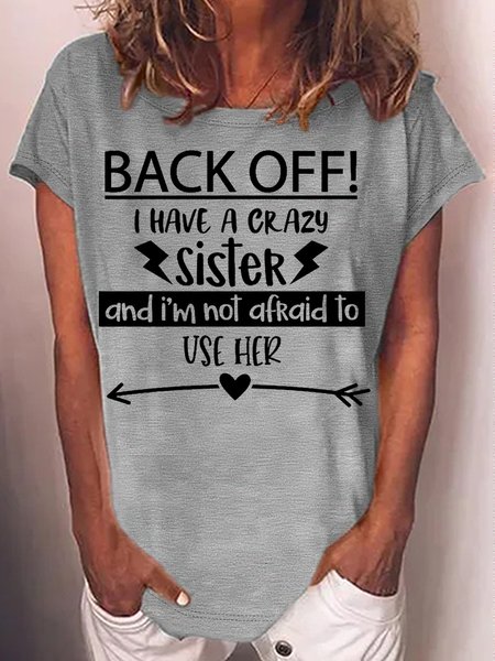 

Women's Funny Sister Letters Casual T-Shirt, Gray, T-shirts