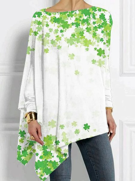 

Four-Leaf Clover Regular Fit Crew Neck Casual T-Shirt, Green, T-Shirts