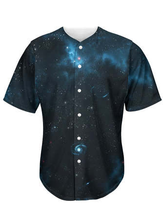 

Starry Sky Short Sleeve Baseball Shirt, Black, Baseball Shirts