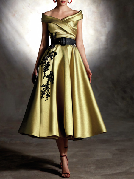 

Cold Shoulder Elegant Regular Fit Wedding Guest Dress, Yellow, Cocktail Dresses