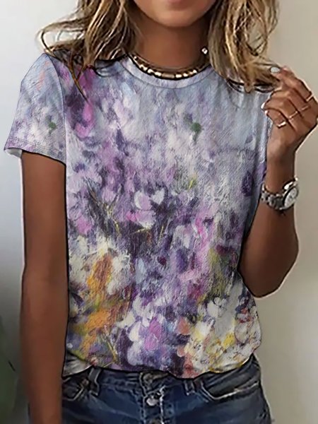 

Women’s Plant Pattern Floral Casual Crew Neck Floral T-Shirt, As picture, T-shirts
