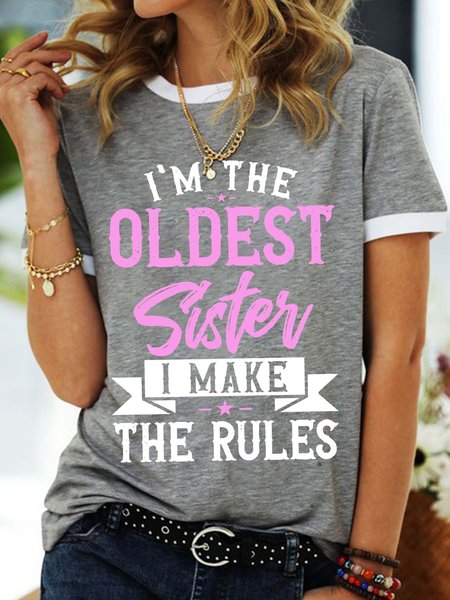

Women’s I’m The Oldest Sister I Make The Rules Casual Cotton-Blend Regular Fit T-Shirt, Gray, T-shirts