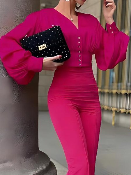 

Plain Tight Elegant Long sleeve Micro-Elasticity Blouse, Pink, Blouses and Shirts
