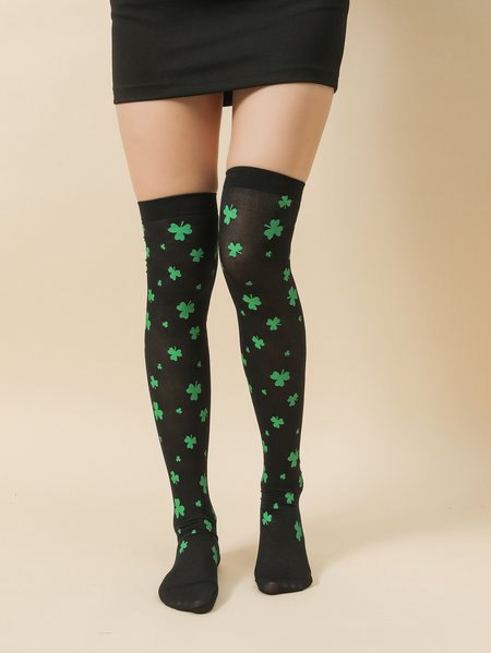 Over the Knee Stockings Stockings Irish Day Shamrock Accessories, Black, Socks