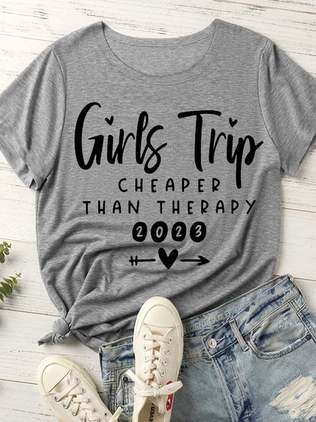 

Women's Girls Trip Cheaper Than Therapy 2023 Letters Casual T-Shirt, Gray, T-shirts