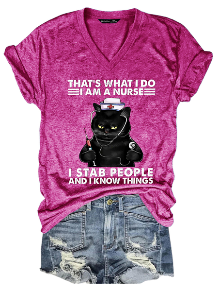 

Women‘s Funny Word That's What I Do I Am A Nurse Black Cat Casual Text Letters T-Shirt, Rose red, T-shirts
