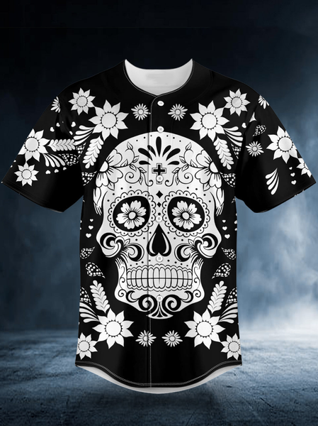 

Skull Cross Short Sleeve Baseball Jersey, Black, Baseball Shirts