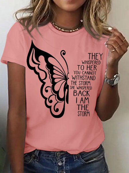 

Women's They Whispered To Her Crew Neck Casual Cotton T-Shirt, Pink, T-shirts