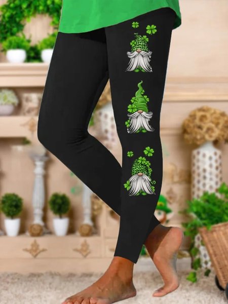 

Leggings Casual Four-Leaf Clover Regular Fit Leggings, Black, Leggings