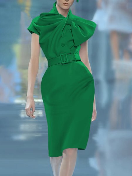 

Regular Fit Elegant Plain Mini Dress, Green, Mini Dresses