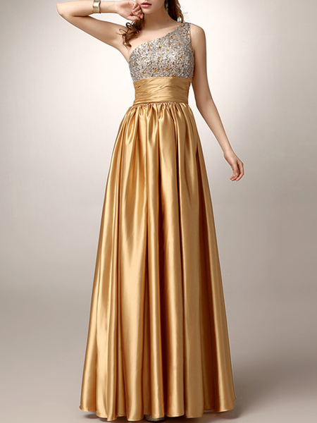 

One Shoulder Glitter Regular Fit Elegant Party Dress, Yellow, Cocktail Dresses