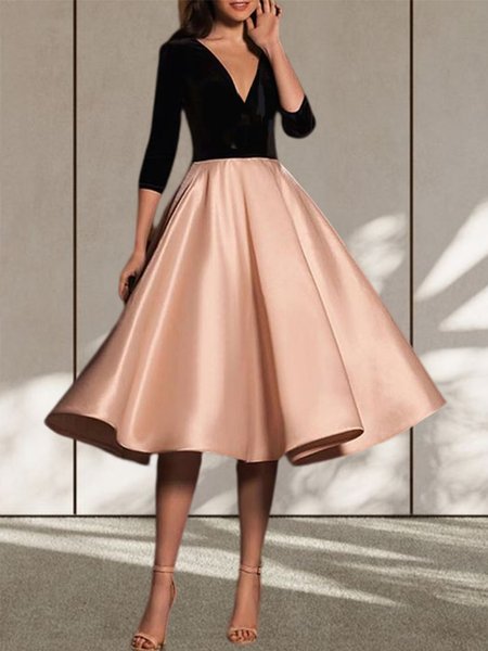 

Satin Elegant Regular Fit Micro-Elasticity Party Dress, As picture, Midi Dresses