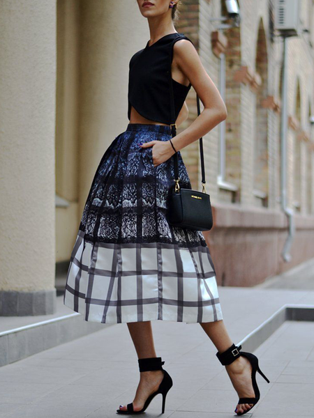 

Regular Fit Elegant Painting Skirt, White, Skirts