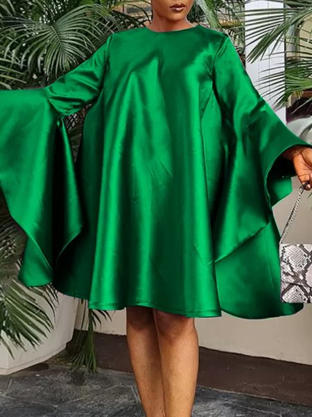 

Elegant Crew Neck Plain Loosen Mini Dress, Green, Mini Dresses