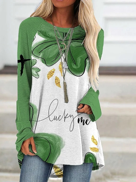 

Lucky Me Cross Print Long Sleeve Tunic, Multicolor, T-Shirts