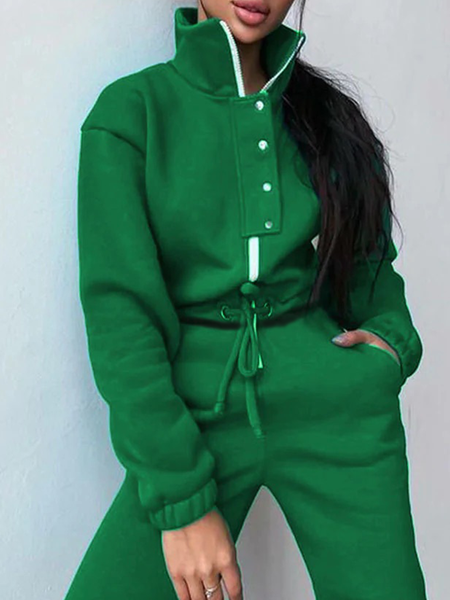 

Plain Elegant Loose Polo Collar Sweatshirt, Green, Hoodies and Sweatshirts