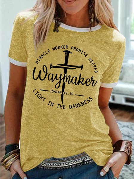 

Women's Waymaker Miracle Worker Promise Keeper Light In The Darkness Funny Graphic Printing Regular Fit Crew Neck Casual Cotton-Blend T-Shirt, Yellow, T-shirts