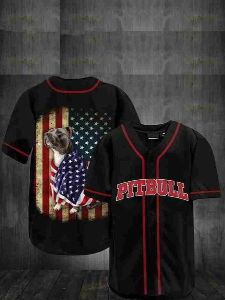 

American Pitbull Short Sleeve Baseball Shirt, Black, Baseball Shirts