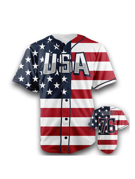 

American Flag Short Sleeve Baseball Shirt, Red, Baseball Shirts