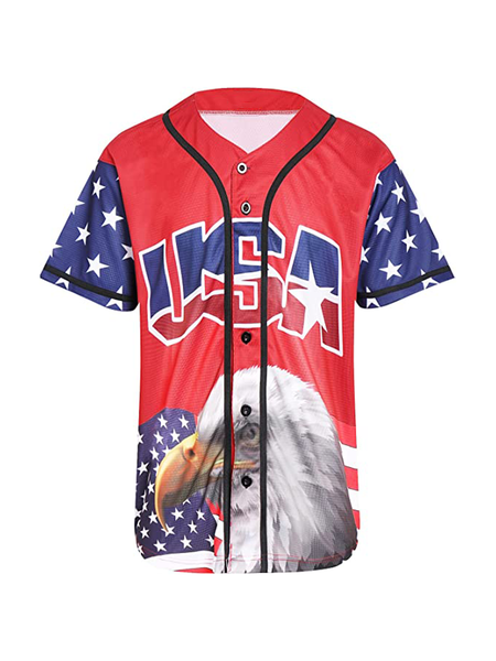 

American Flag Short Sleeve Baseball Shirt, Red, Baseball Shirts