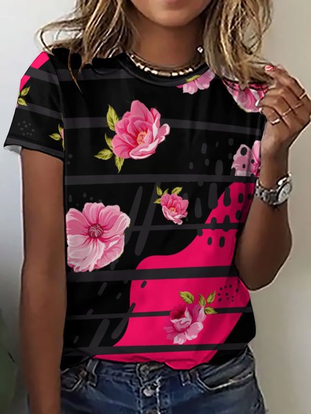 

Lilicloth x Iqs Women's Floral Print T-Shirt, Rose red, T-shirts
