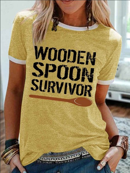 

Women's Wooden Spoon Survivor Funny Graphic Printing Casual Crew Neck Regular Fit Cotton-Blend T-Shirt, Yellow, T-shirts