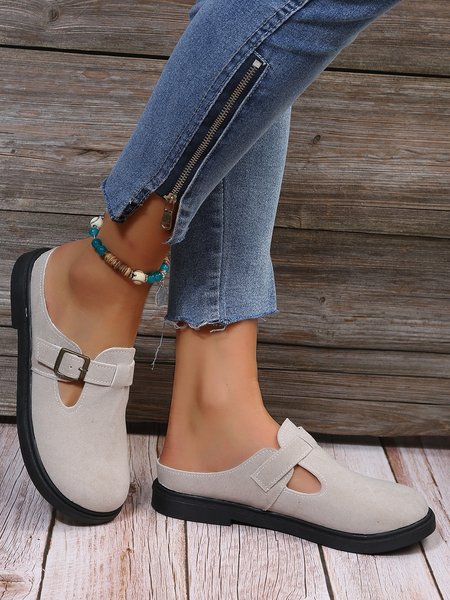 

Casual Buckle Decor Hollow out Flat Mules, Apricot, Flats