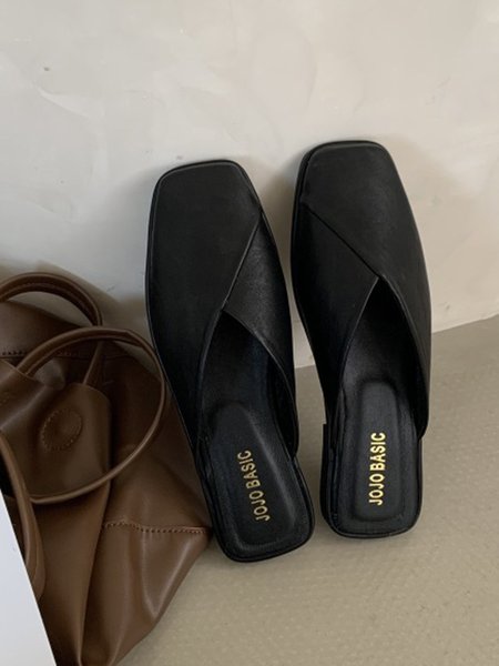 

Simple Square Toe Flat Mules, Black, Flats